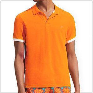 Vilebrequin Carrot Orange Cotton Pique White Contrast Trim Mens Polo Shirt NWT L